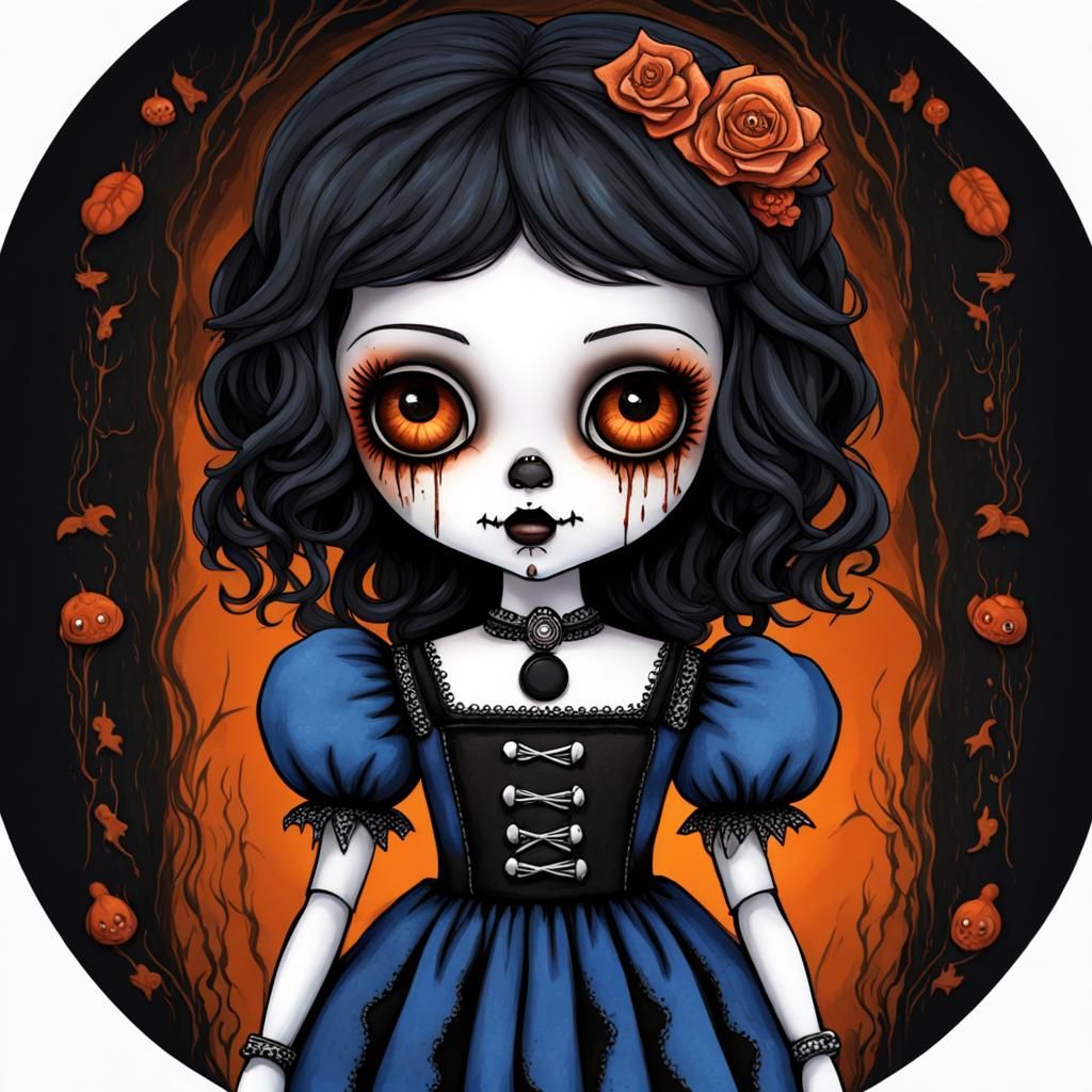 Eerie Spooky Doll with Skull in Dark Fantasy Style