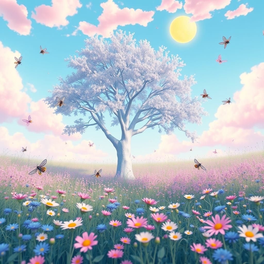 Whimsical Pastel Spring Wonderland in Watercolor Style