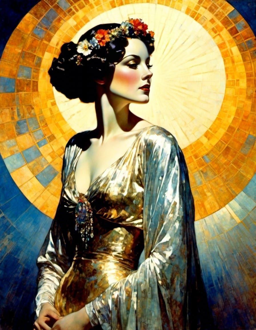 Olga Portrait with Golden Sunset in Wyeth Style