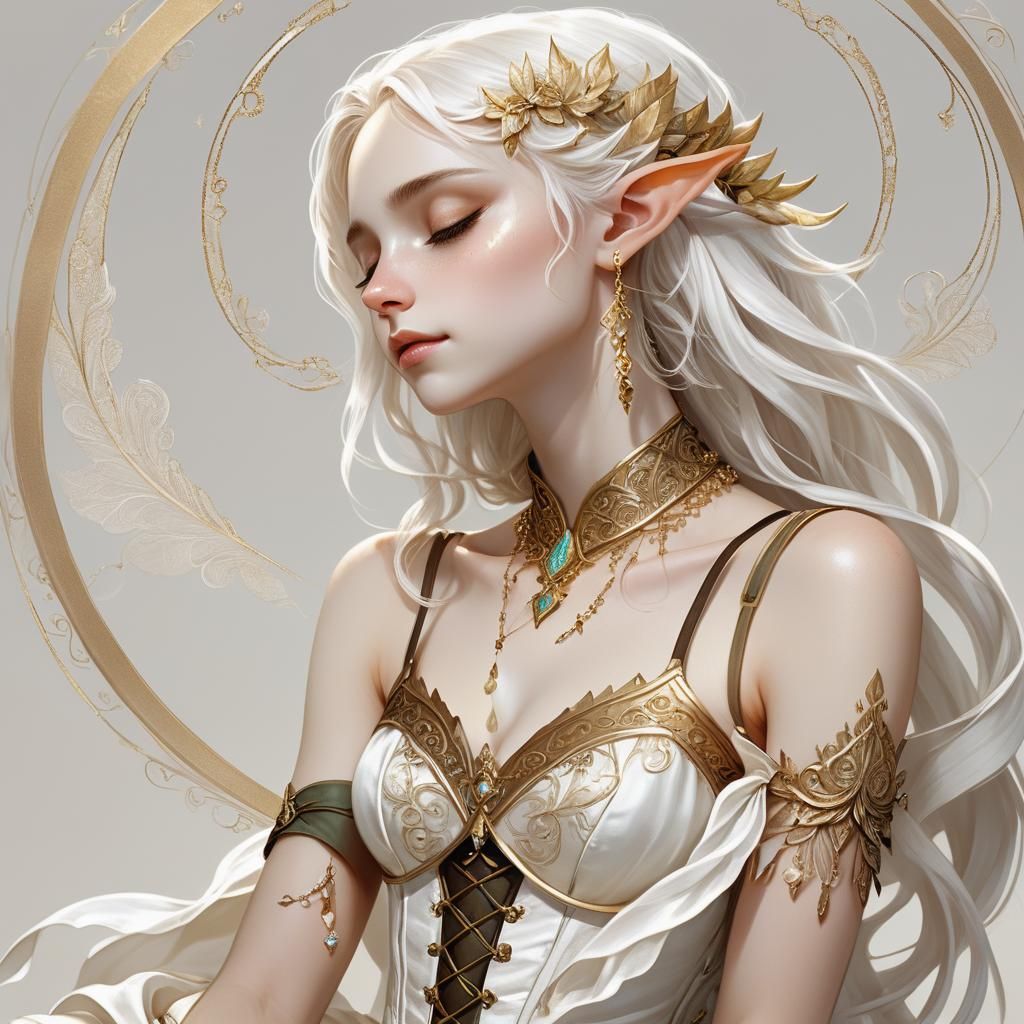Ethereal Elf Portrait with Gold Jewelry