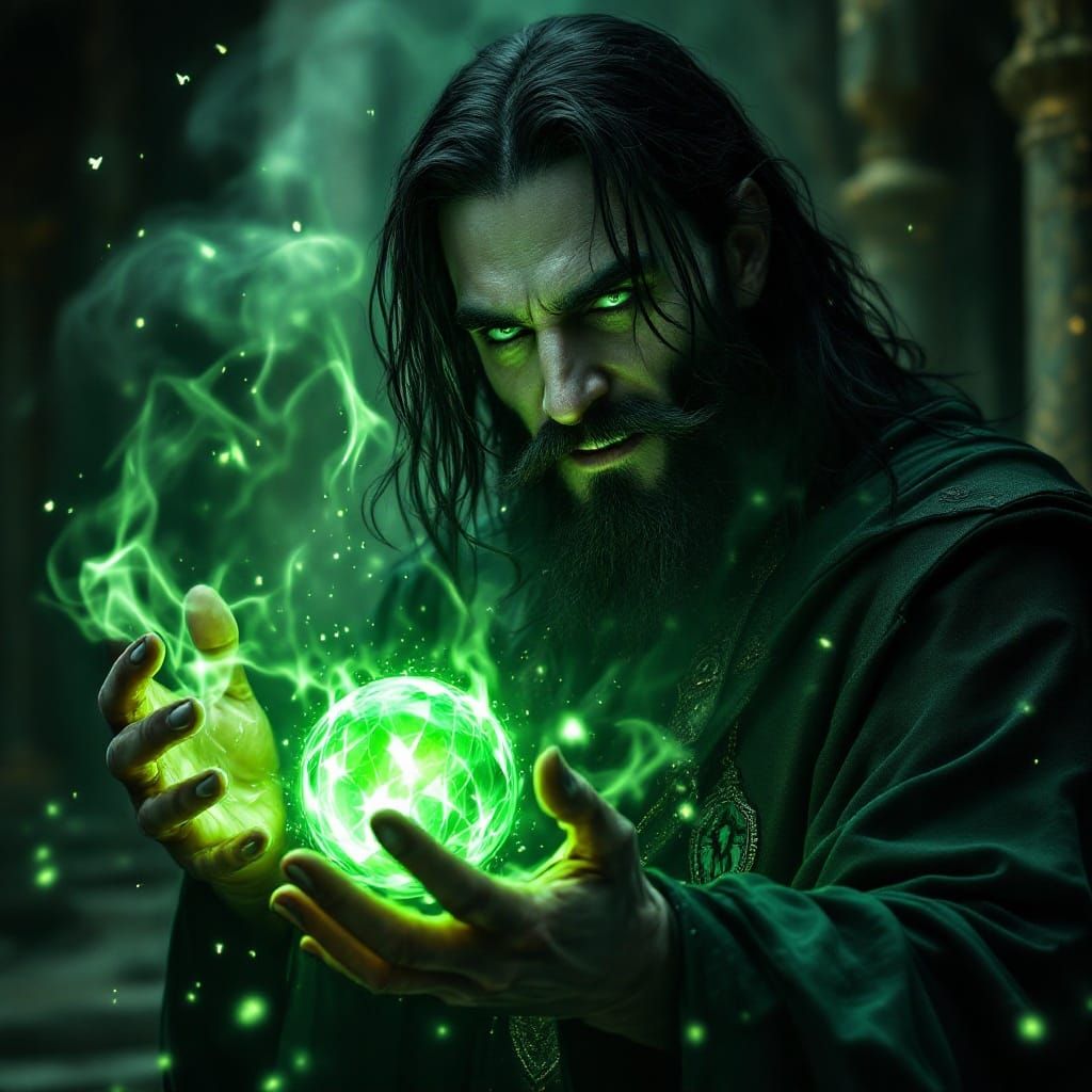 Mysterious Dark Magician Weaves Spell in Slytherin Robes