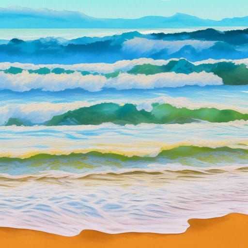 Sunrise Beach Scene in Impressionist Gouache Style