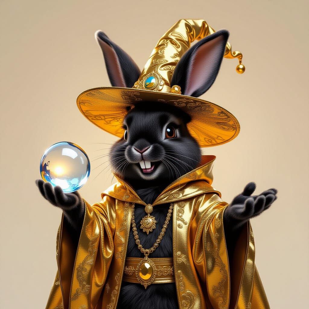 Bunny Wizard with Crystal Ball in Hyperrealistic Style