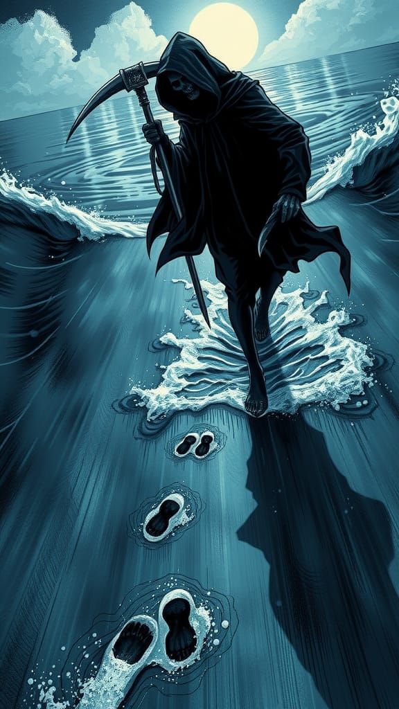 Benevolent Grim Reaper Walks on Water