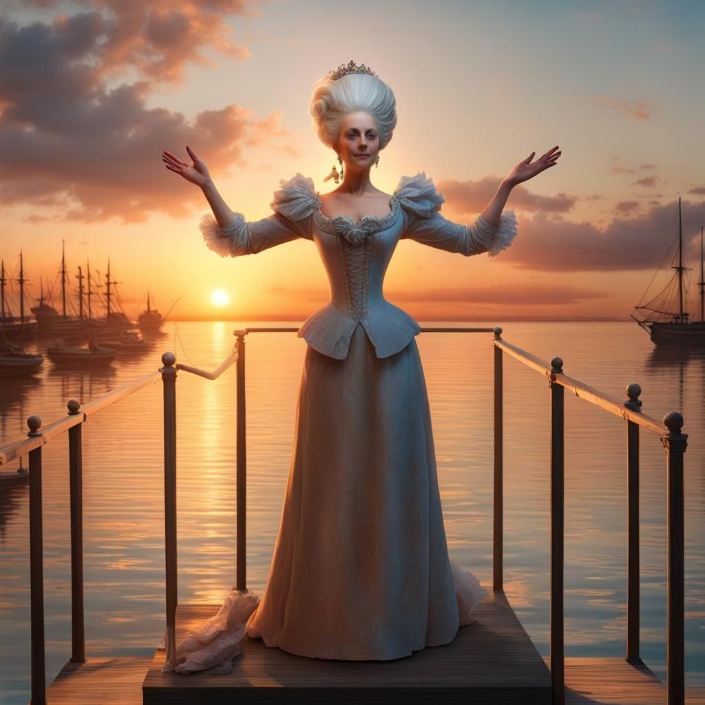 Marie Antoinette at Sunset: Hyperrealistic 3D Rendering
