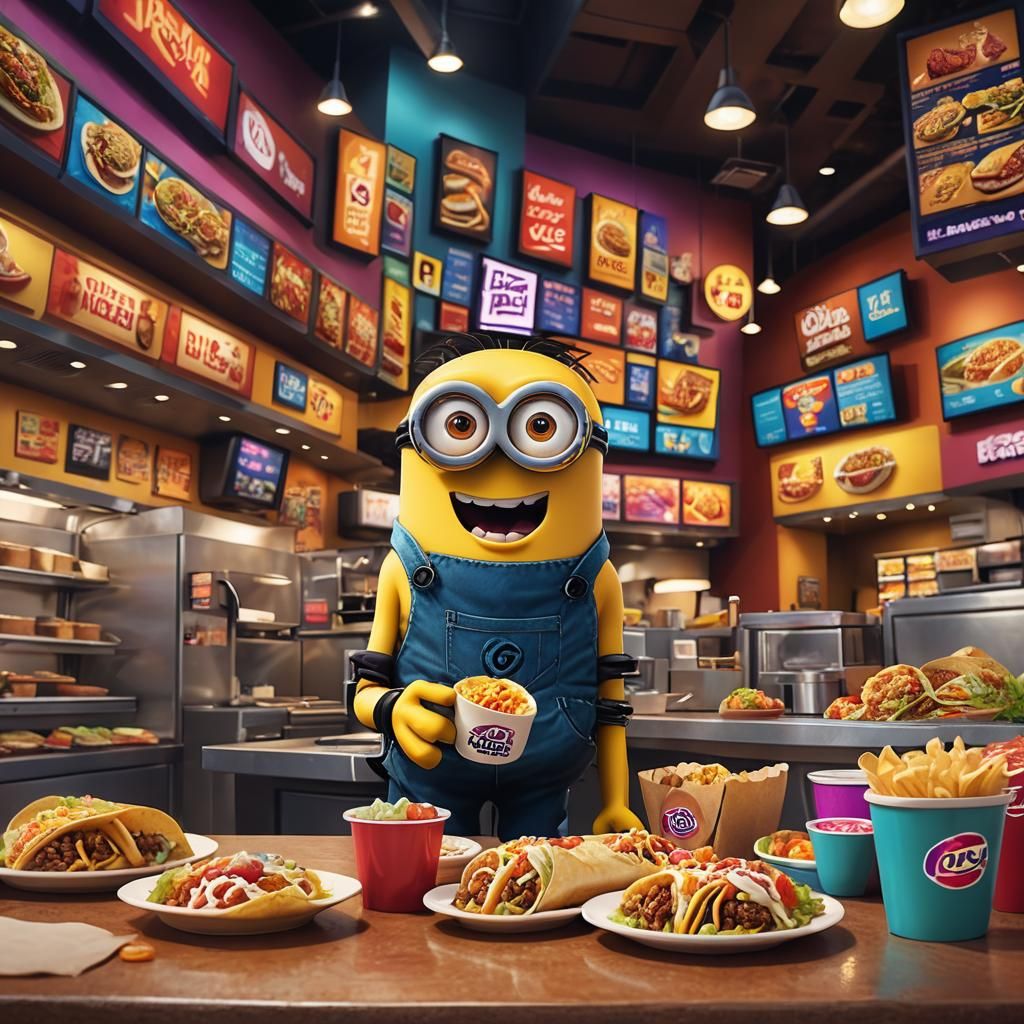 Minion Munching Tacos: 3D Digital Art