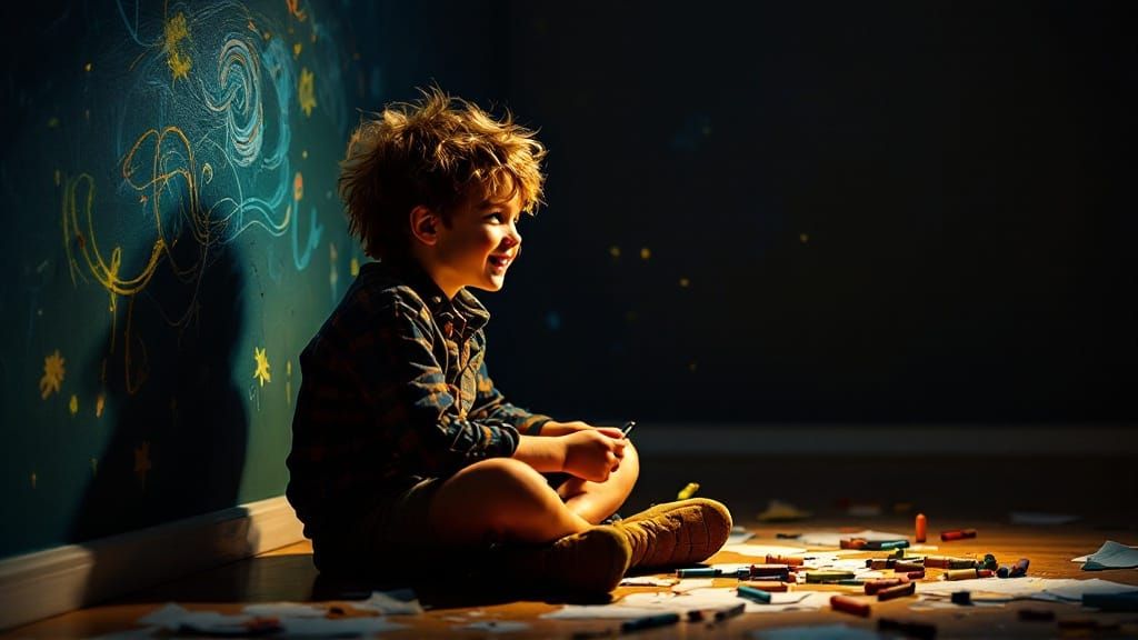 Boy's Colorful Doodle in Van Gogh Style