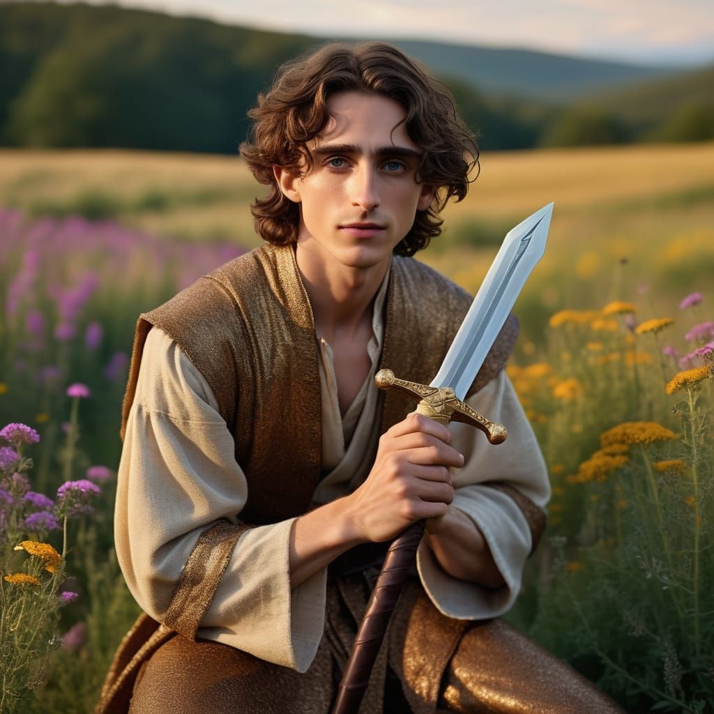 Rustic Knight in Wildflowers, A Noble Tribute in Earthy Sple...