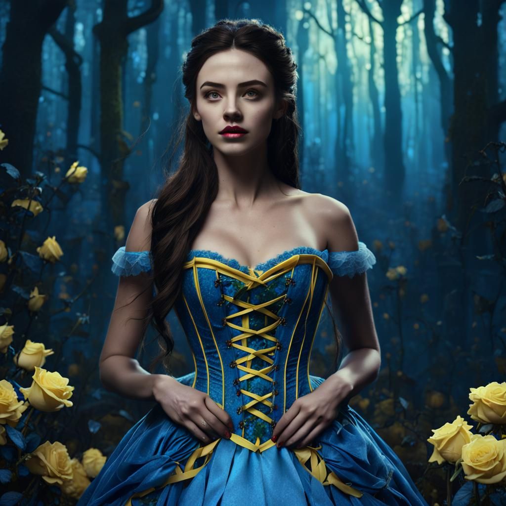 Gothic Fairytale Belle in Forest, Detailed Matte Painting