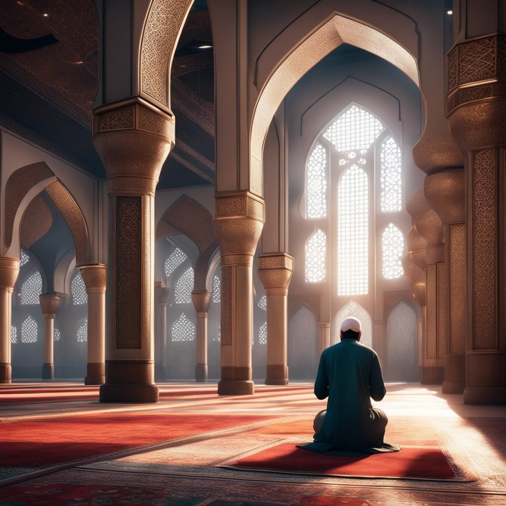 Muslim Praying in Mosque: Detailed Matte Painting