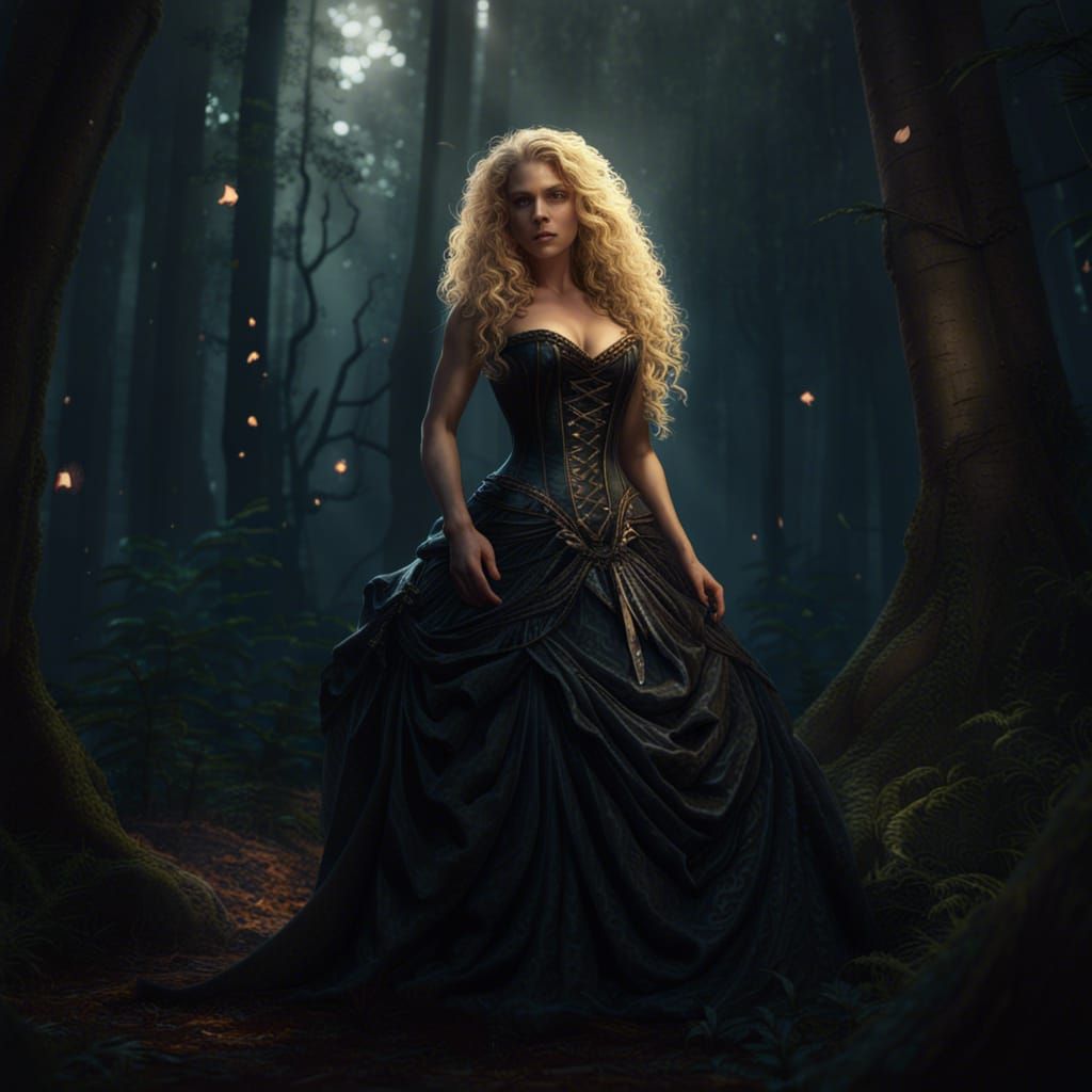 Fantasy Woman in Forest, Hyperdetailed Dark Art
