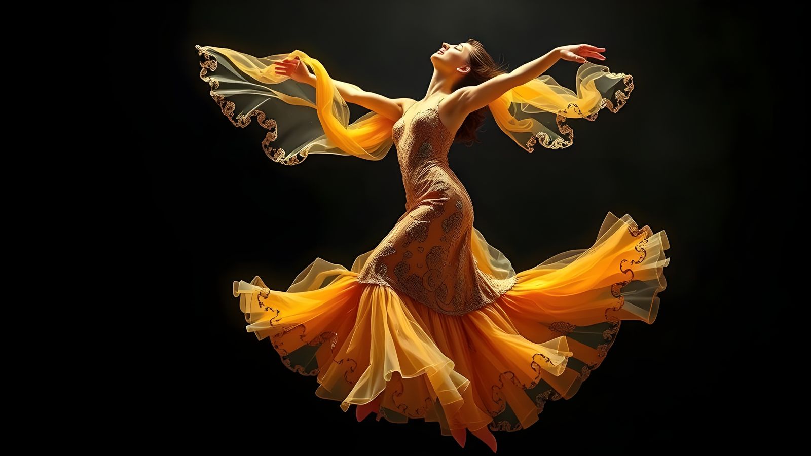 Flamenco Dancers in Flowing Gowns, Golden Age Portraiture