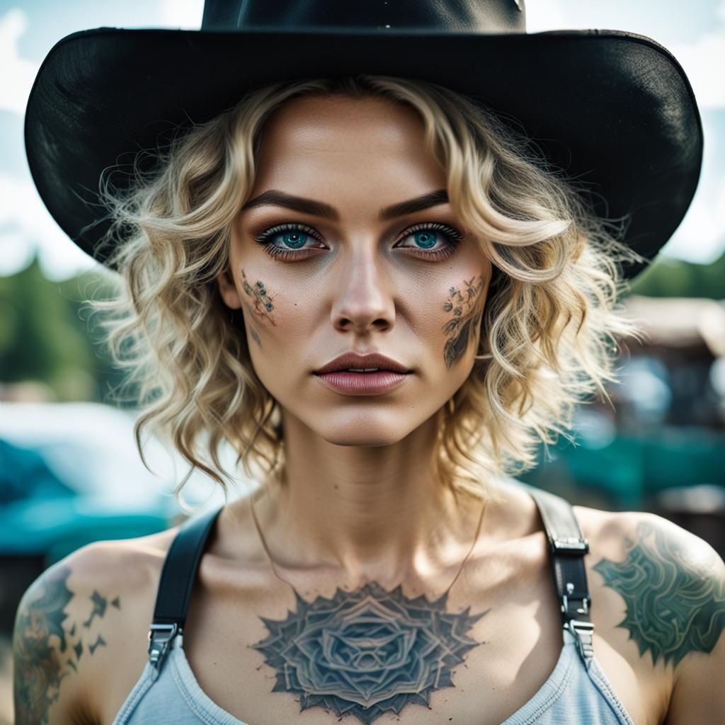 Young Woman with Cowboy Hat in Digital Photography