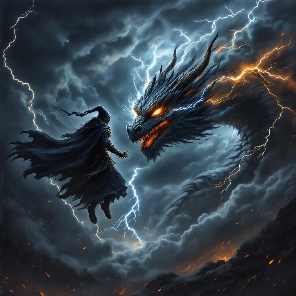 Flying Sorcerer Summons Storm Dragon