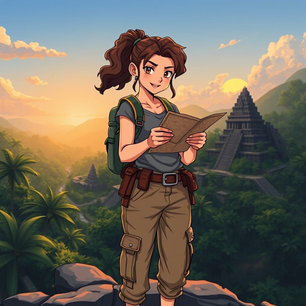 Fearless Adventurer Stands at Temple Ruin's Edge