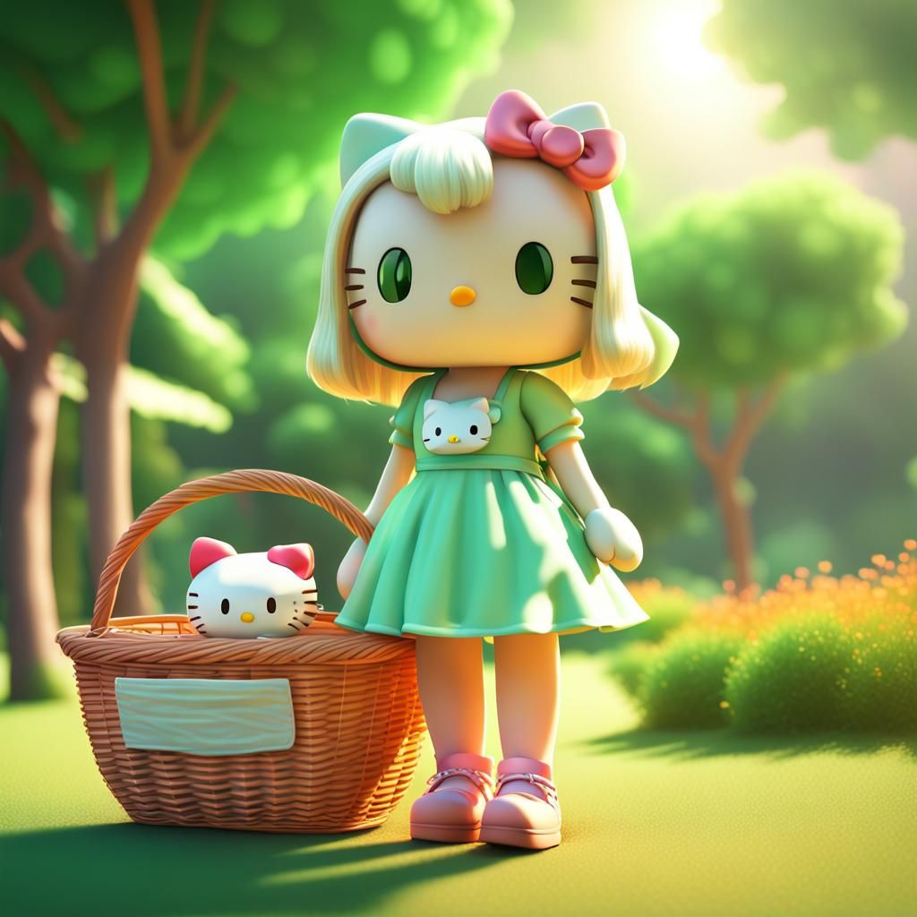 Hello Kitty in Sundress: 3D Digital Spring Picnic