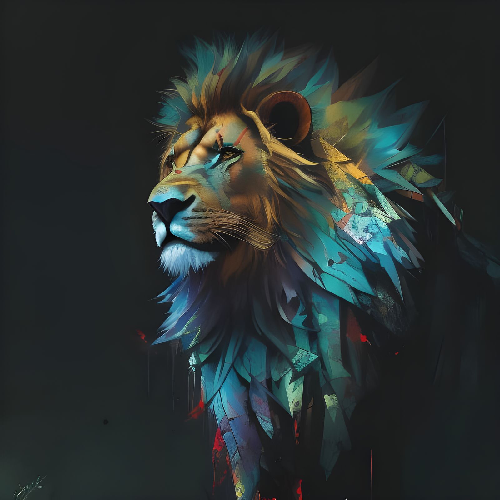 Colorful Ink Splash Lion in Digital Art Style