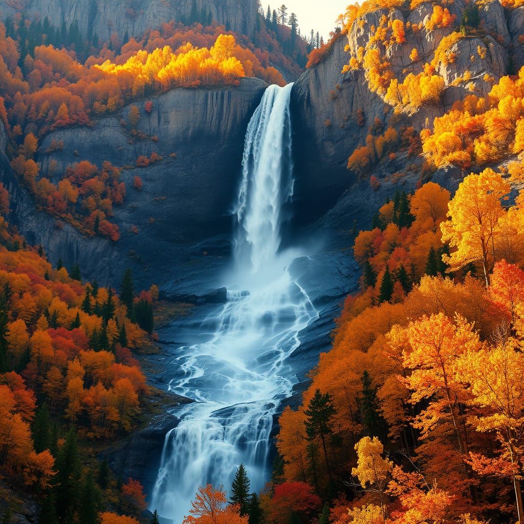 Majestic Autumn Waterfall in Mountain Landscape