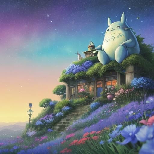 Gandalf and Totoro at Festival, in Watercolor Style