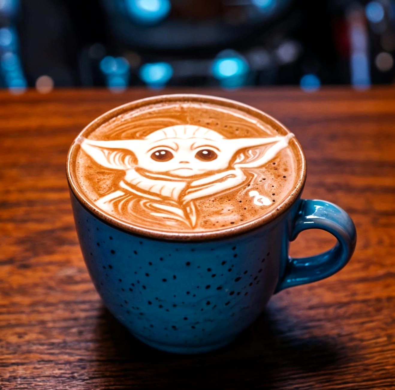 Baby Yoda Latte Art in Star Wars Cantina