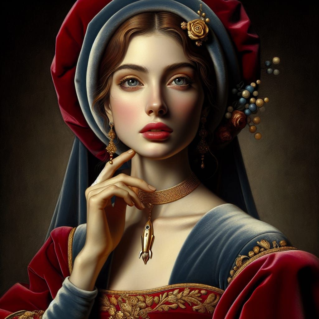 Renaissance Portrait of Woman with Rocket Necklace