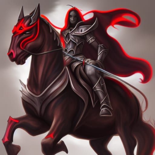 Dark Paladin on Demon Horse: Fantasy Art