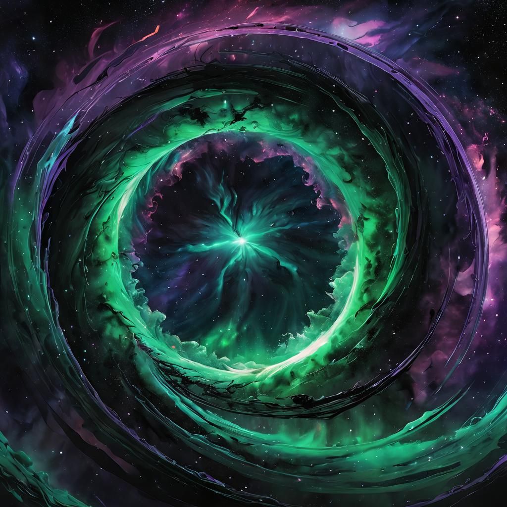 Vibrant Cosmic Black Hole with Ethereal Auroral Tendrils