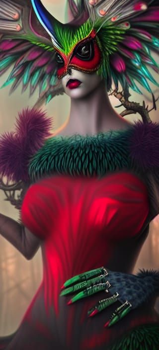 Gorgeous Raven Bird Beast in Robot Forest