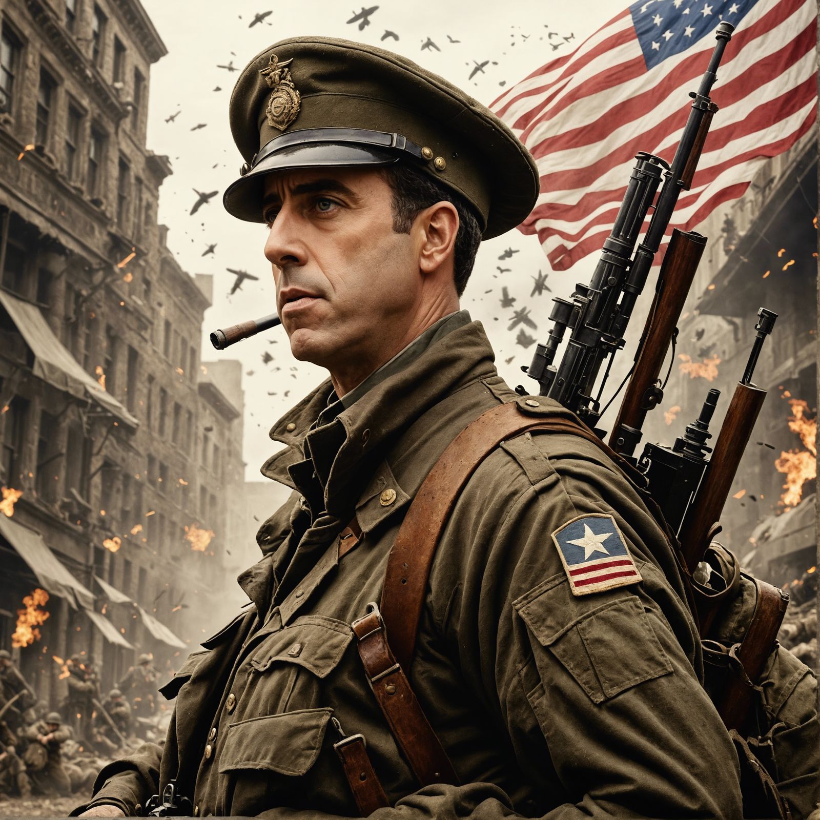 Jerry Seinfeld as WWI Soldier, Romantic Watercolor Style