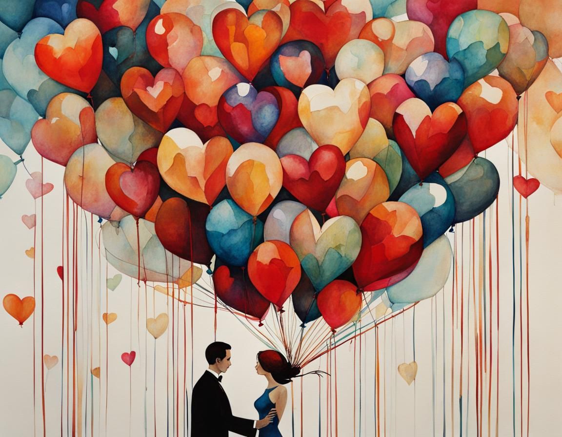 Joyful Hearts and Balloons: Whimsical Illustration