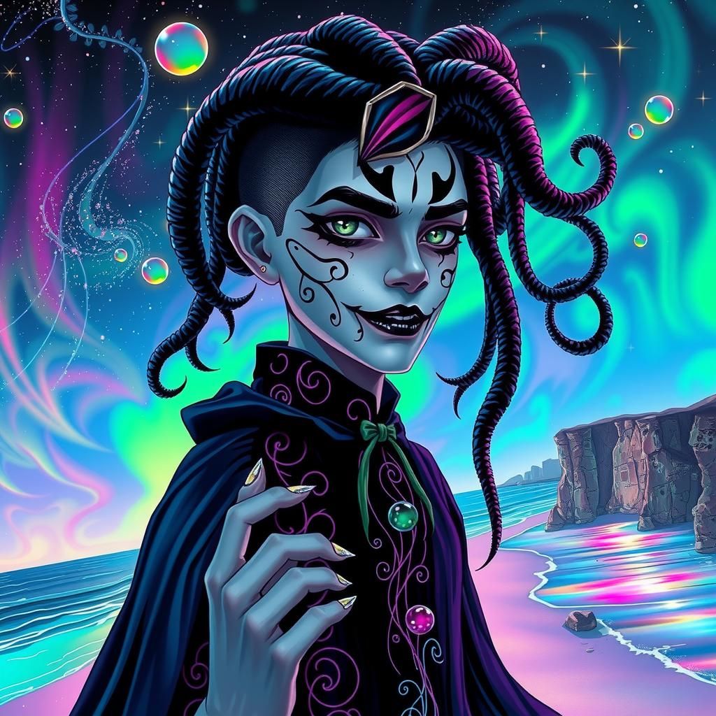 Neon Fantasy: Aurora Sky Over Iridescent Beach