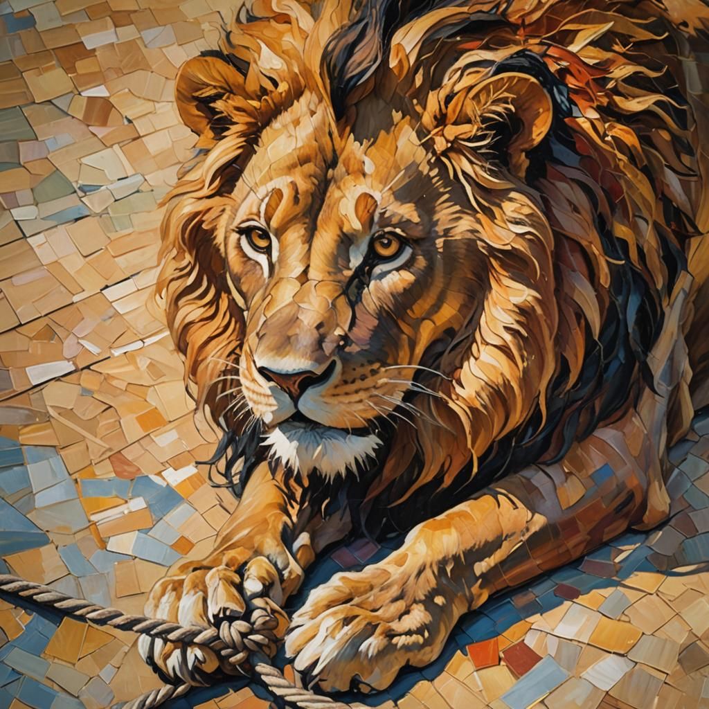 Lion Freed by Mouse in Neo-Impressionist Style