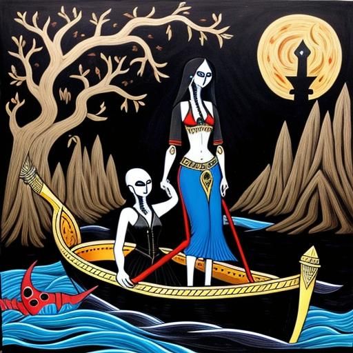 Charon Ferries Soul to Underworld in Folk Art