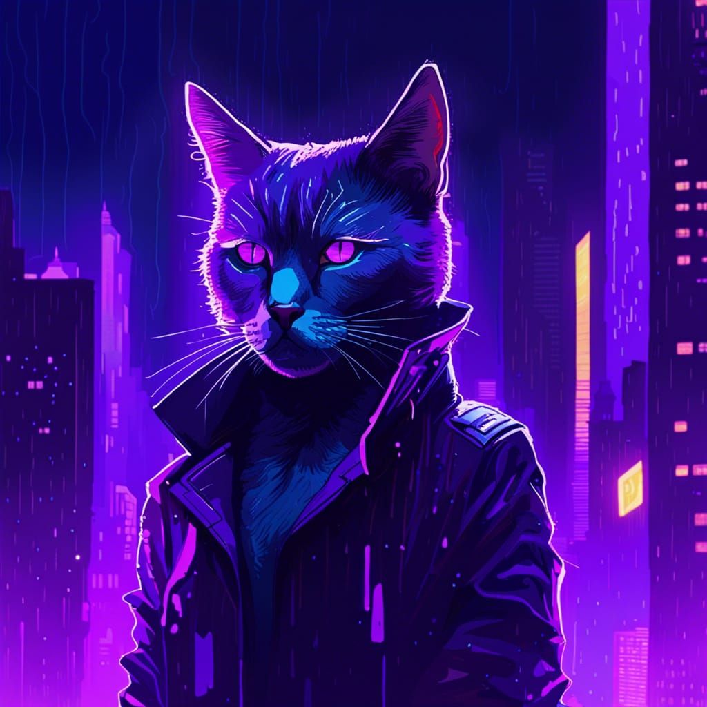 Cyberpunk Cat as Blade Runner Character
