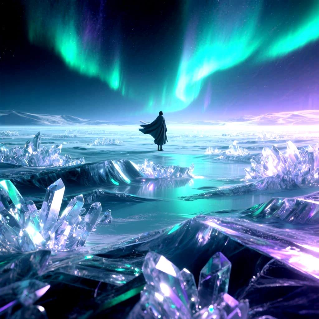 Endless Crystalline Plains with Shimmering Aurora