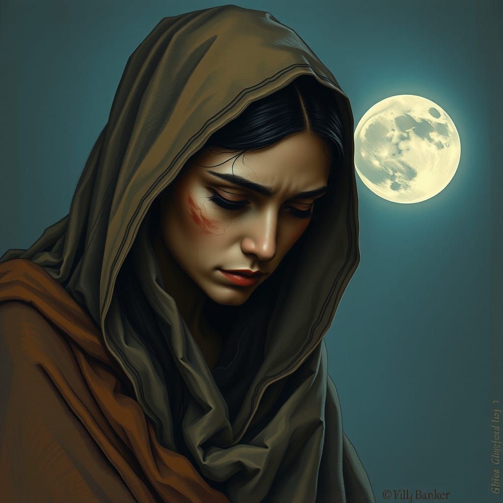 Holy Woman in Moonlit Sorrow