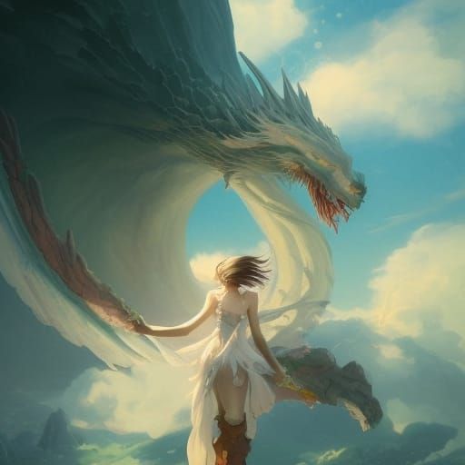 Girl and Dragon in Fairyland: Studio Ghibli Style