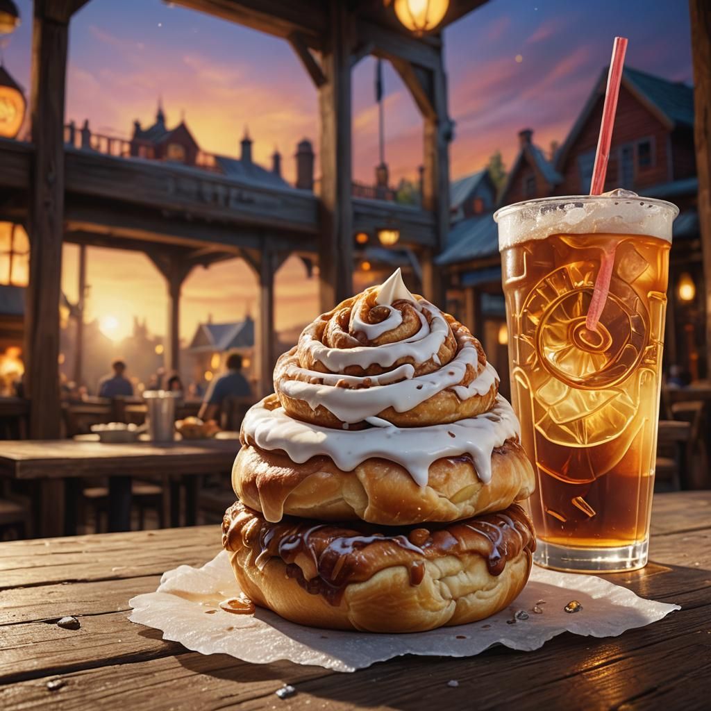 Cinnamon Roll and Iced Tea: Fantasy Art Deco