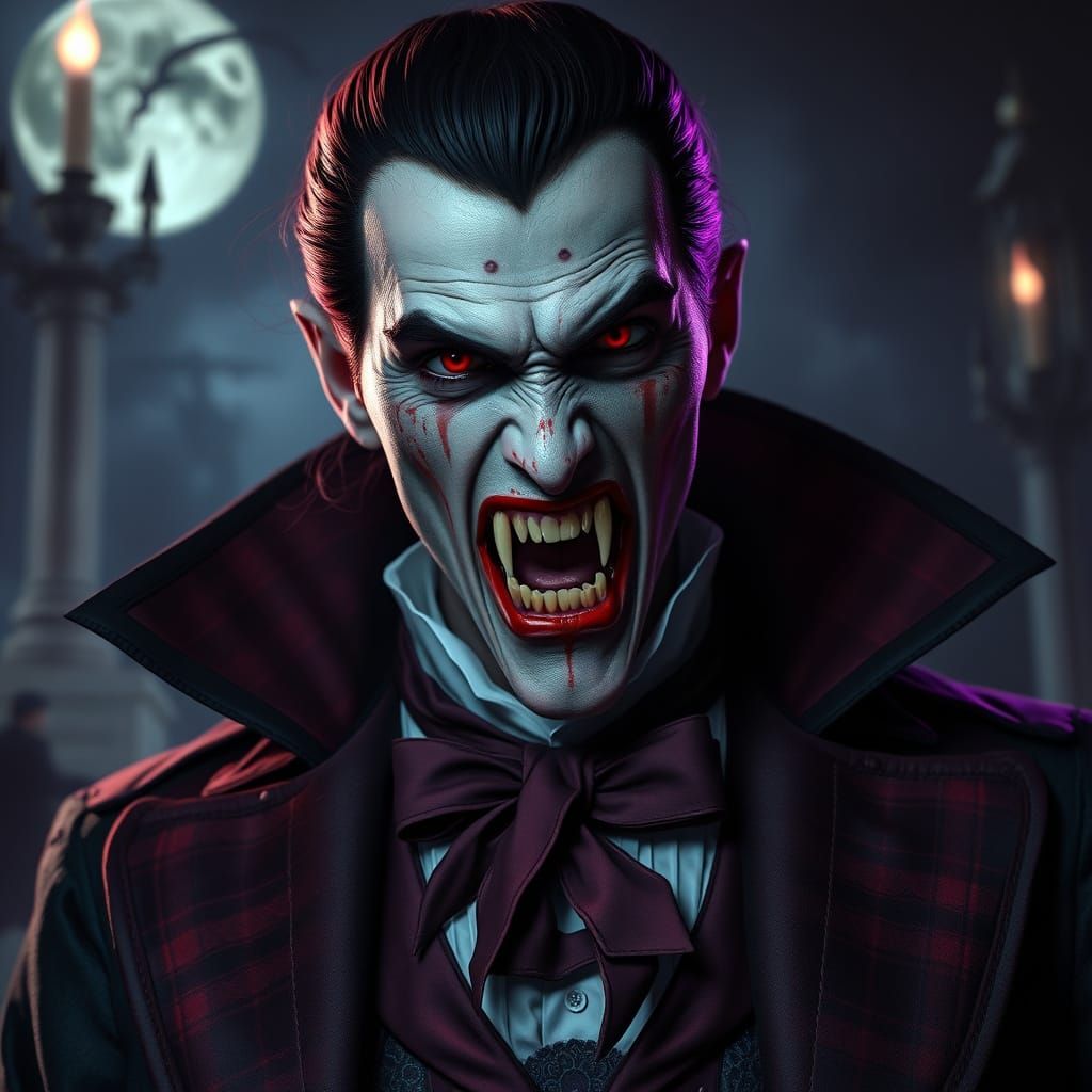 Vampire with Bloody Fangs in Dark Fantasy Style