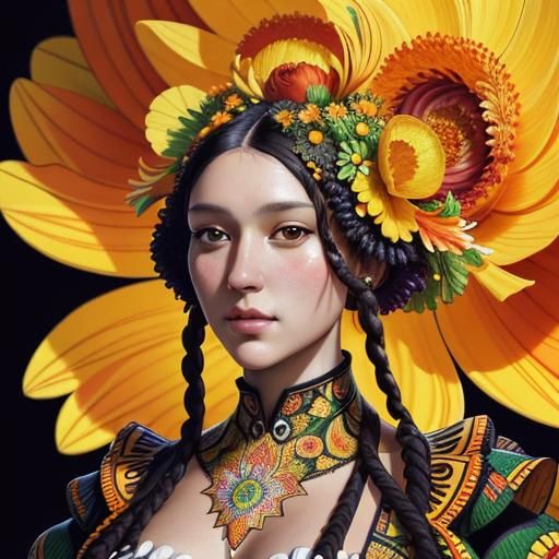 Woman with Flower Crown in Vivid Neo-Impressionism