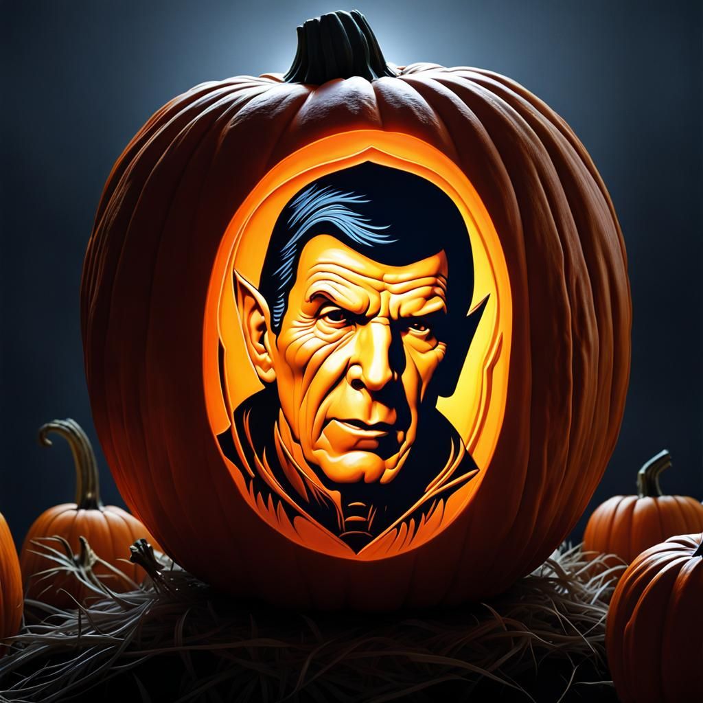 Hyperrealistic Spock Pumpkin with Eerie Halloween Design