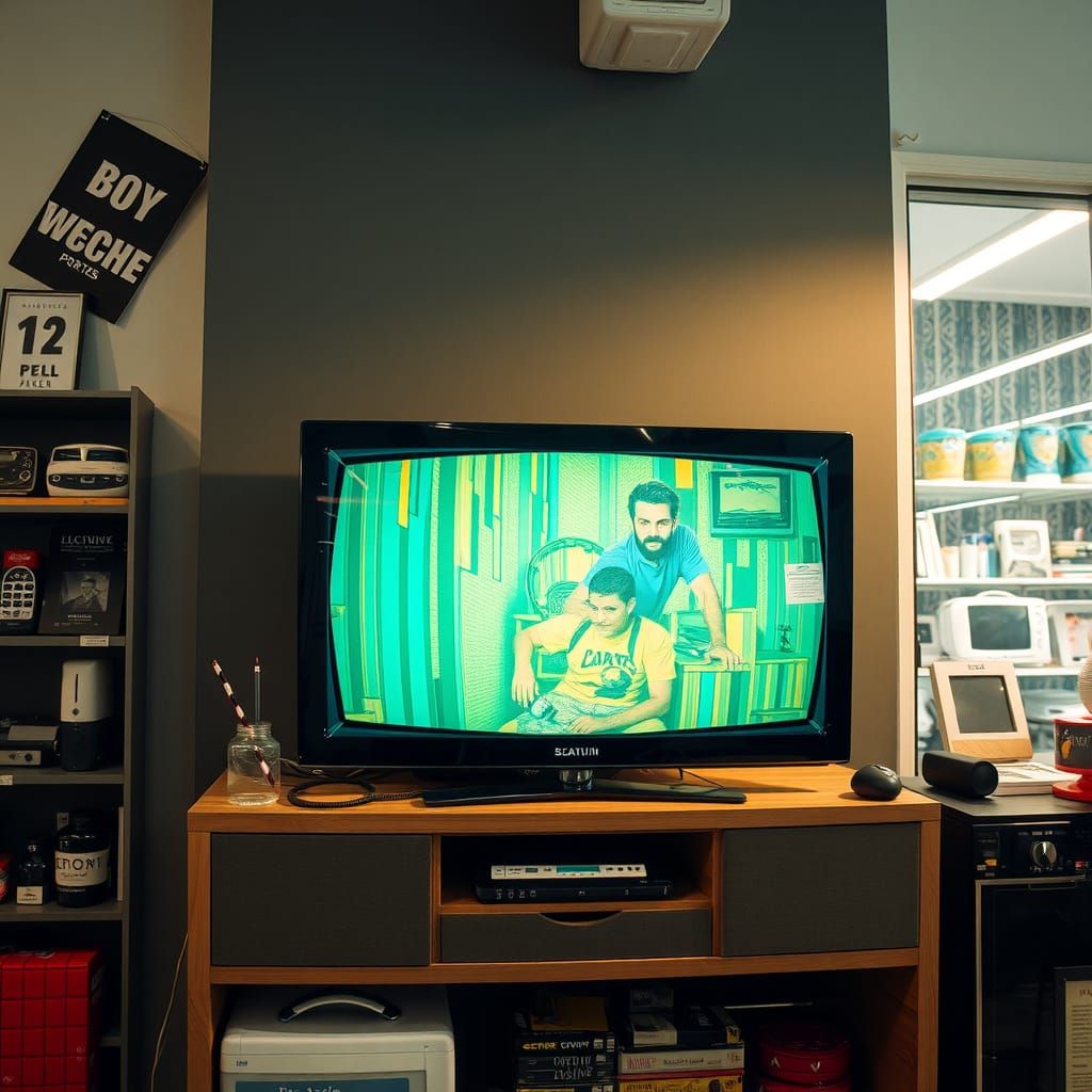 Glitch Art: Heads Emerge from TV in Store