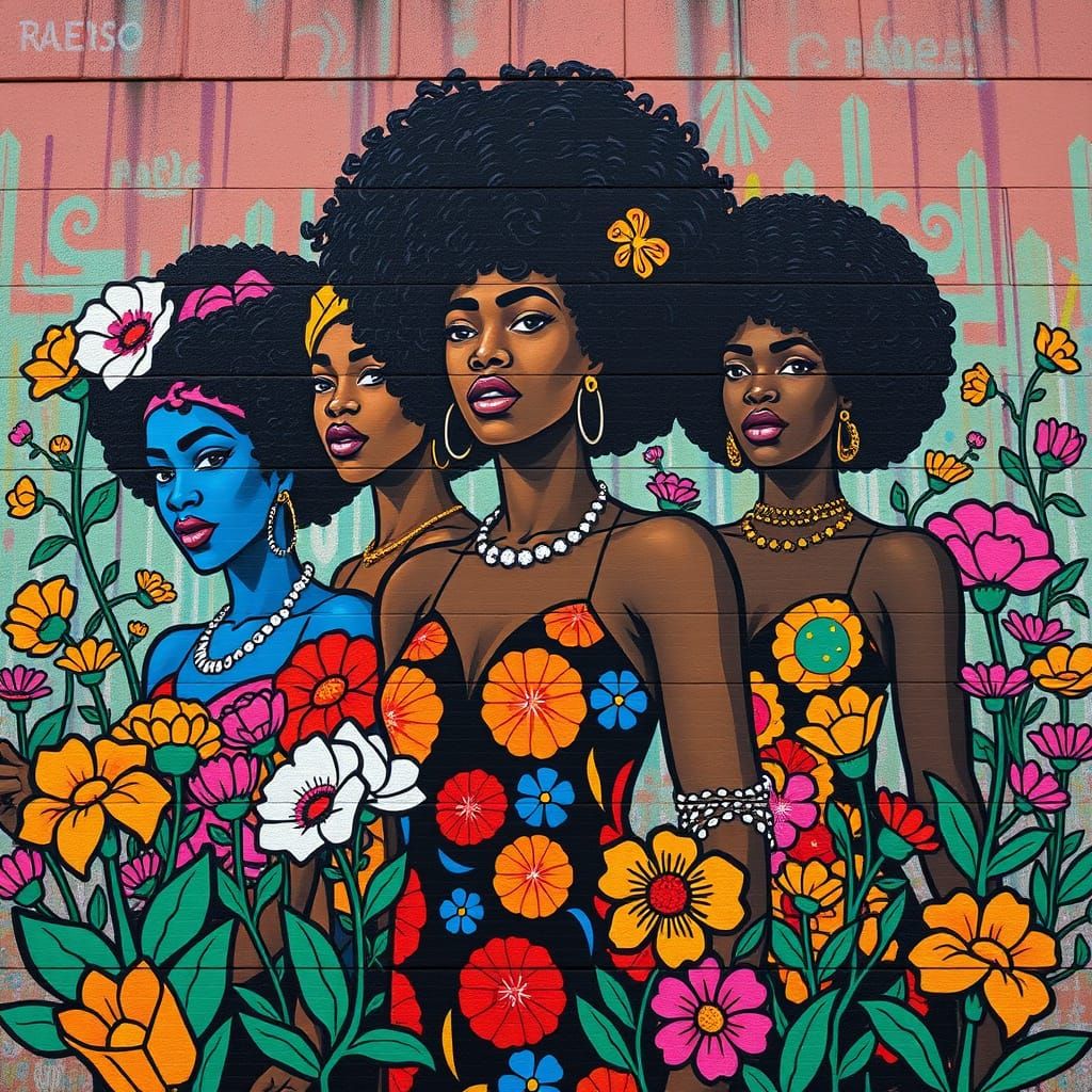 Vibrant Women Unite Against Racism in Stylized Graffiti
