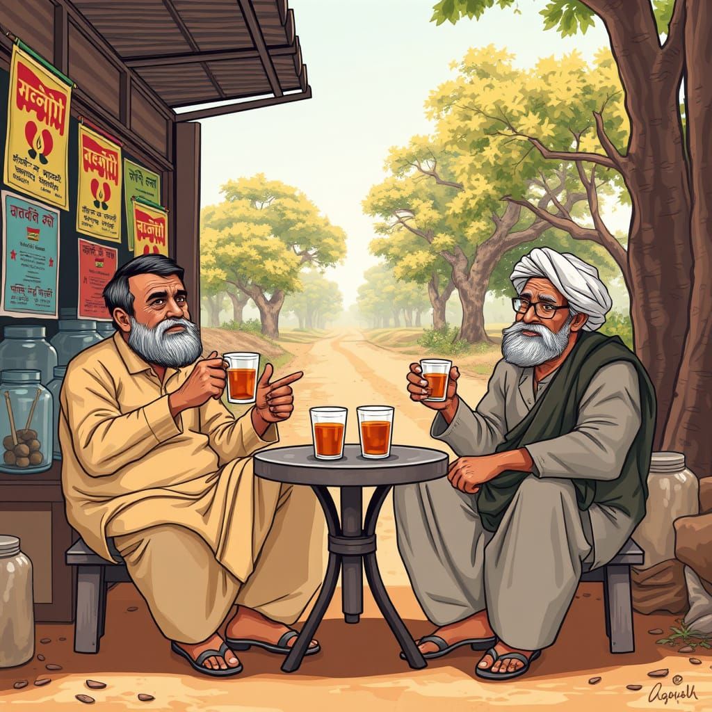 Traditional Tea Stall in Rural Bangladesh in Whimsical Carto...