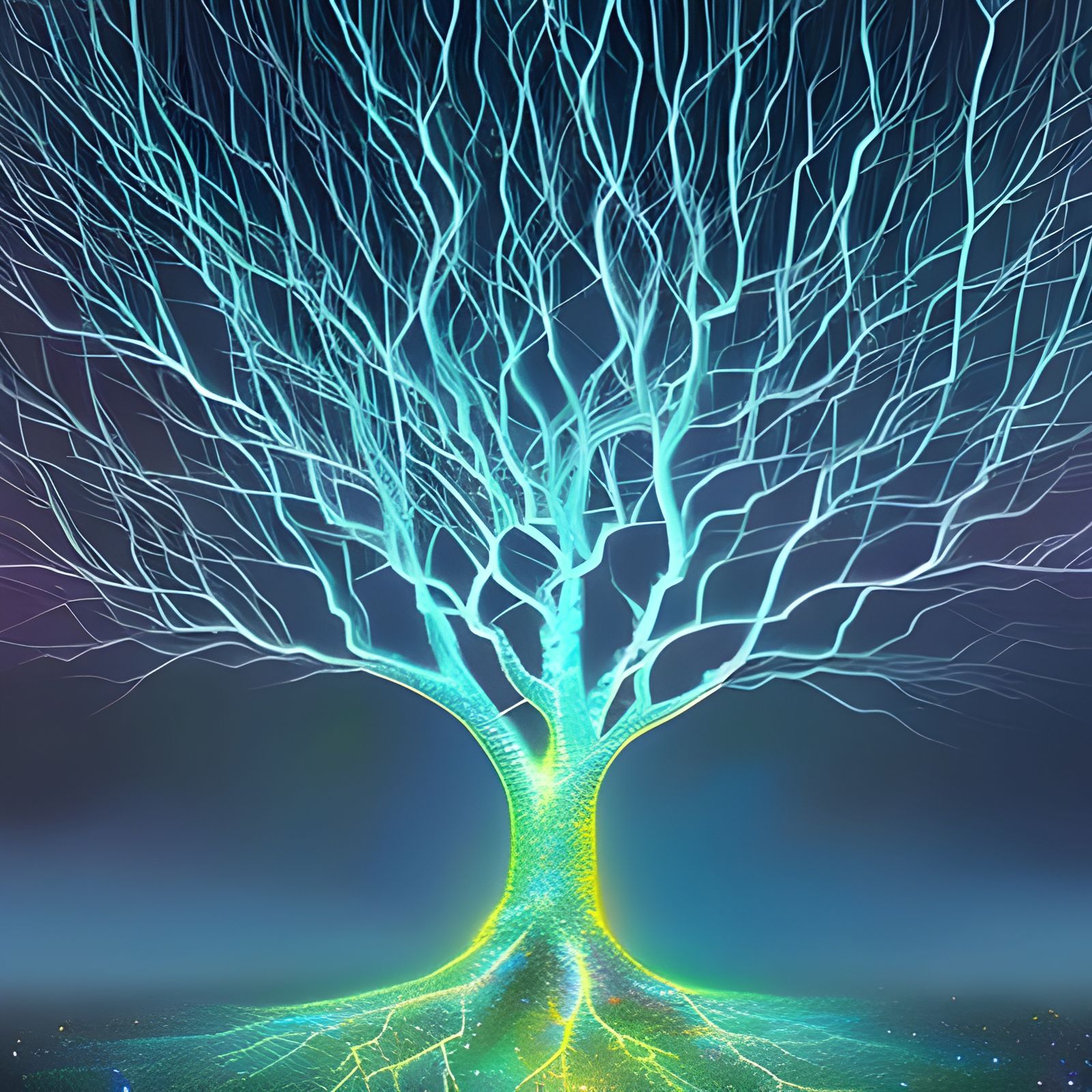 Psychedelic Lightning Tree with Face, Digital Art