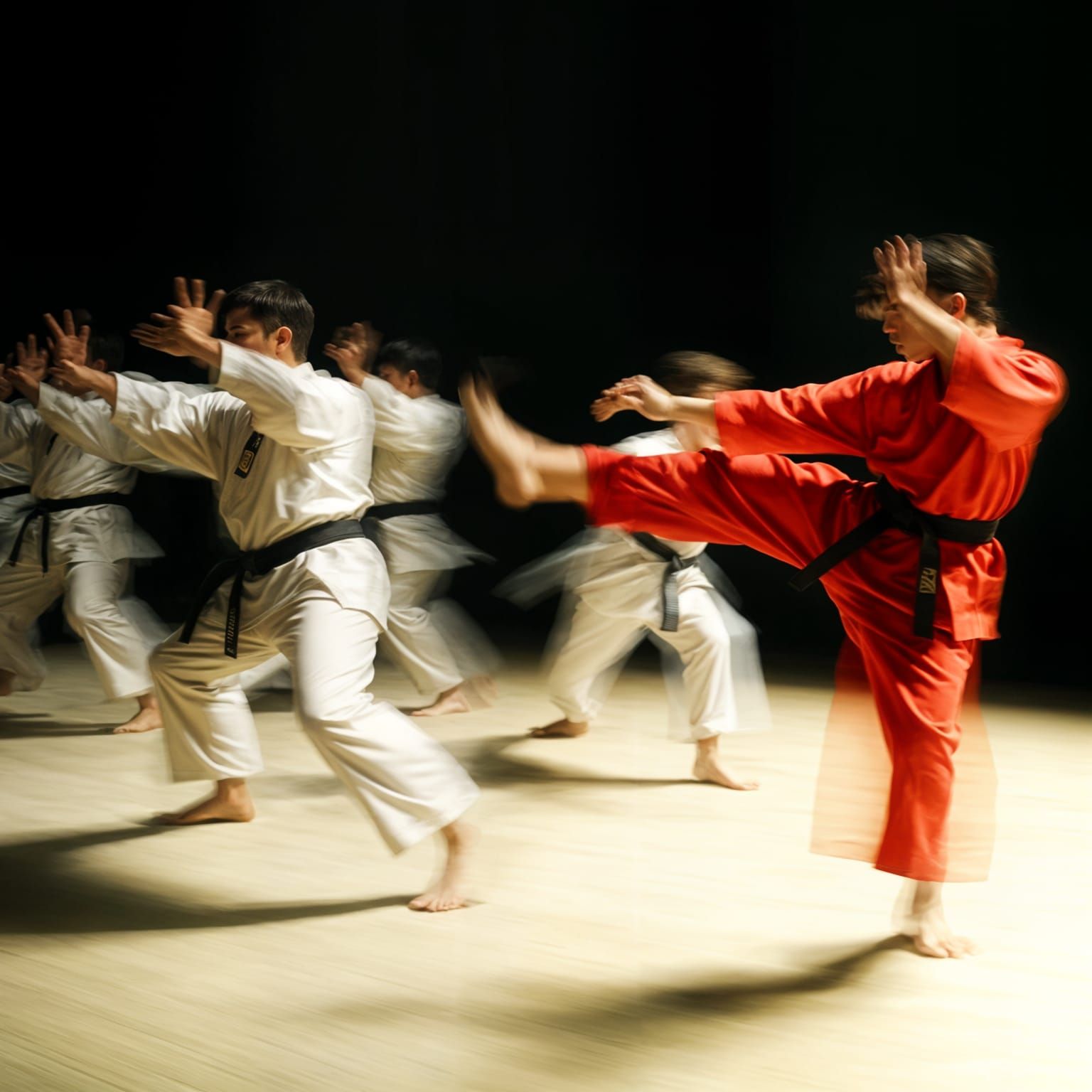 Abstract Karate Motion in Double Exposure Photo