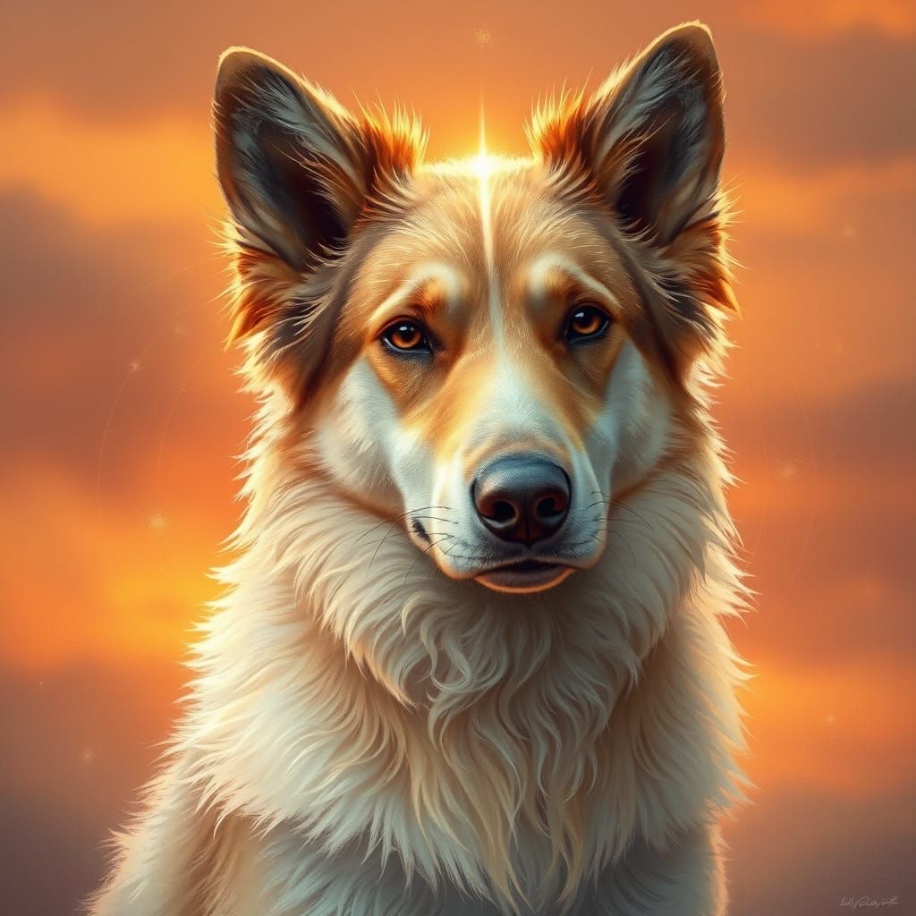 Mystical Canine Embodies Loyalty and Love in Serene Sunset H...