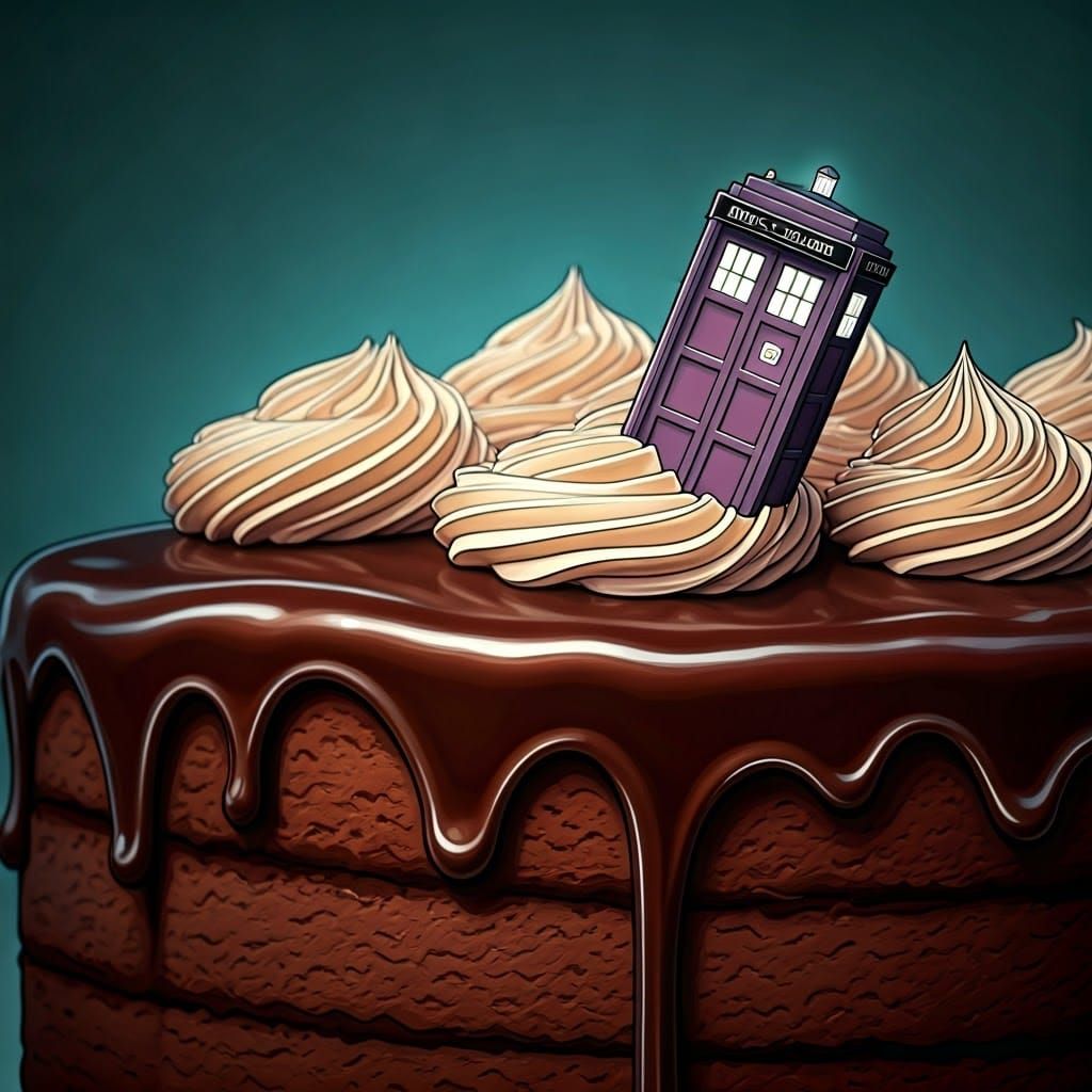 Moody Chocolate Cake Portrait with Tiny Pink Tardis