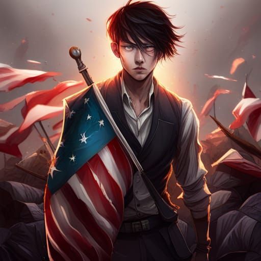 Battlefield Anime Warrior with Tarnished Flag