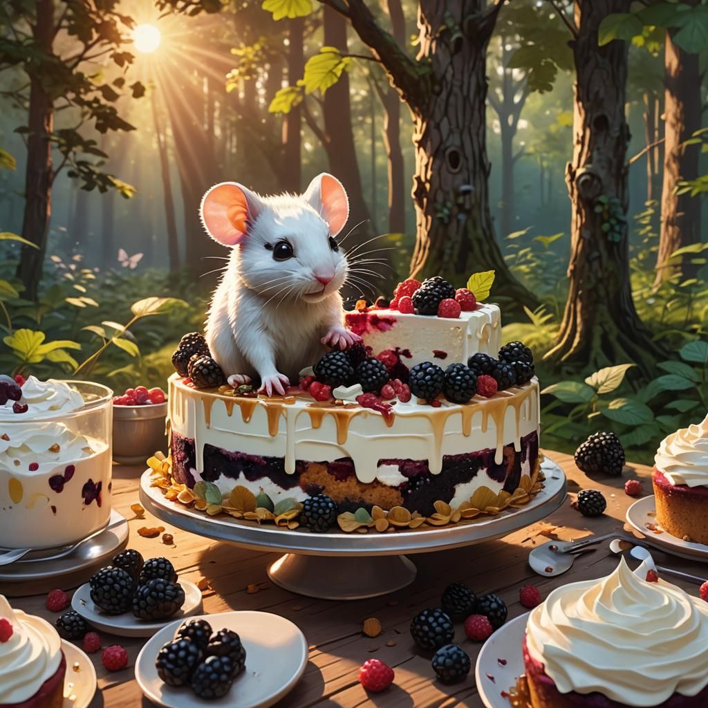Blackberry Cake with Mouse in Forest: Splash Art